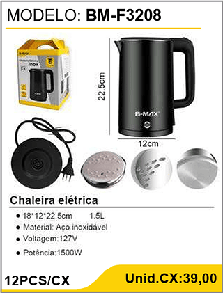 Chaleira elétrica 12PCS/CX Unid.CX:39,00