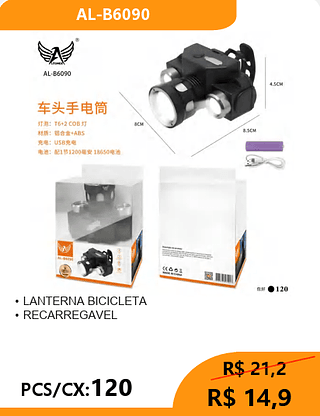 LANTERNA BICICLETA PCS/CX:120 R$ 14,9