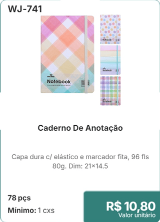 Caderno De Anotação 78 pçs R$ 10.80