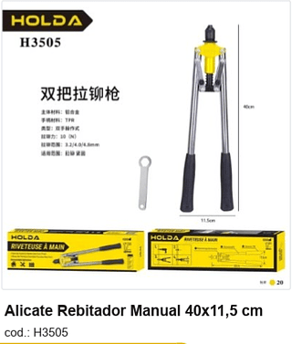 Alicate Rebitador Manual 40x11,5 cm R$ 27 PC/CX:20