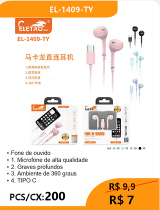 FONE DE OUVIDO TIPO-C PCS/CX:200 R$7