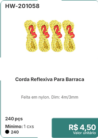 Corda Reflexiva Para Barraca 240 pçs R$ 4,50