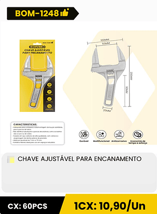 CHAVE AJUSTAVEL PARA ENCANAMENTO CX: 60PCS 1CX: 10,90/Un