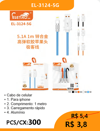 CABO LIGHTNING PCS/CX:300 R$3,8