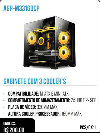 GABINETE COM 3 COOLER’S UNID. CX: R$ 200.00 PCS/CX: 1