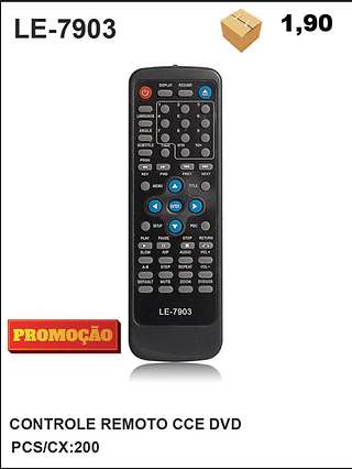 CONTROLE REMOTO CCE DVD 200PÇ=1,9$