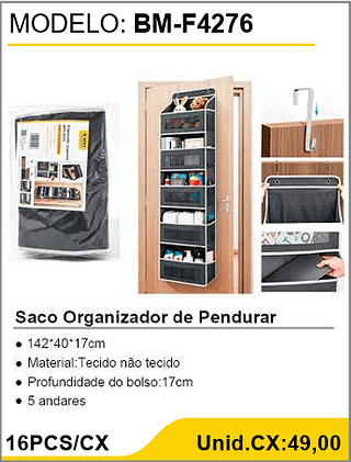 Saco Organizador de Pendurar 16PCS/CX Unid.CX:49,00