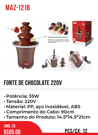 FONTE DE CHOCOLATE 220V 12pç=65$