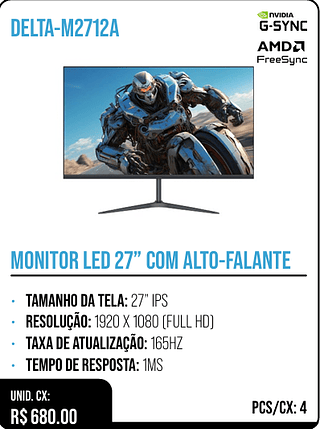 MONITOR LED 27” COM ALTO-FALANTE UNID. CX: R$ 680.00 PCS/CX: 4