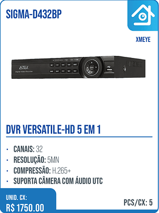 DVR VERSATILE-HD 5 EM 1 UNID. CX: R$ 1750.00 PCS/CX: 5