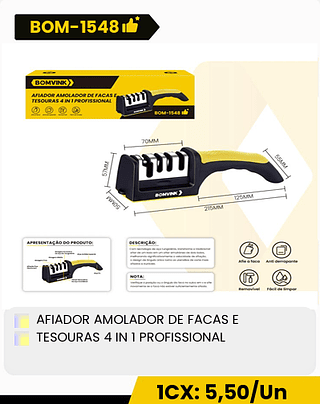 AFIADOR AMOLADOR DE FACAS E TESOURAS 4 IN 1 PROFISSIONAL CX: 144PCS 1CX: 5,50/Un