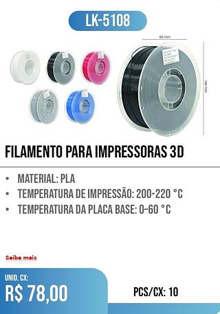 FILAMENTO PARA IMPRESSORAS 3D PCS/CX: 10 r$ 78,00