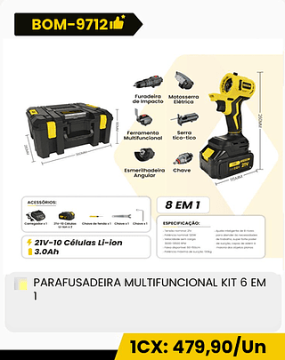 PARAFUSADEIRA MULTIFUNCIONAL KIT 6 EM 1 CX: 4PCS 1CX: 479,90/Un