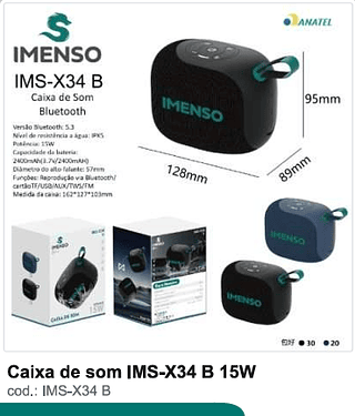Caixa de som 15W R$71 PC/CX 50