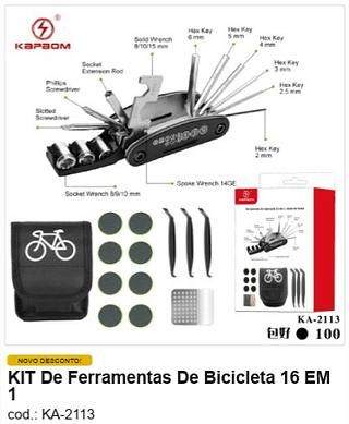 KIT De Ferramentas De Bicicleta 16 EM 1 R$ 13,5 PC/CX:100