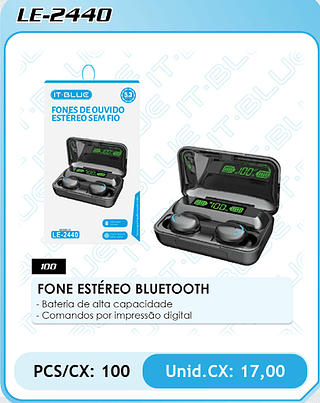 FONE ESTÉREO BLUETOOTH PCS/CX: 100 Unid.CX: 17,00