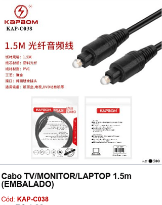 Cabo TV/MONITOR/LAPTOP 1.5m R$ 3,87 PCS/cx:500