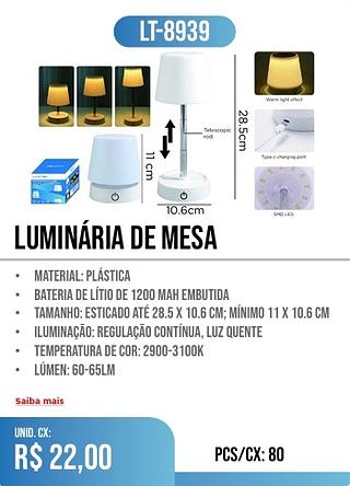 LUMINÁRIA DE MESA 80pç=22$