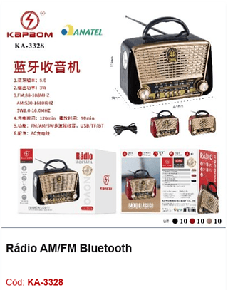 Rádio AM/FM Bluetooth R$67,5 PCS/CX:30