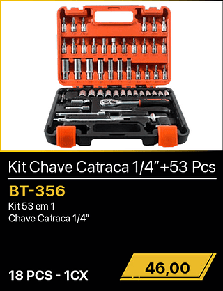 Kit Chave Catraca 1/4”+53 Pcs 18PCS R$46,00