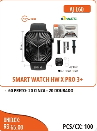 SMART WATCH HWX PRO 3+ UNID.CX: RS 65.00 PCS/CX:100