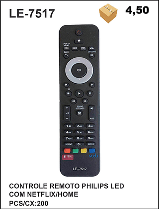 CONTROLE REMOTO PHILIPS LED COM NETFLIX/HOME 200PÇ=4,5$