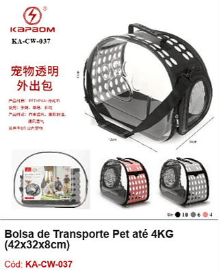 Bolsa de Transporte Pet até 4KG (42x32x8cm) R$ 67,5 PCS/CX: 20