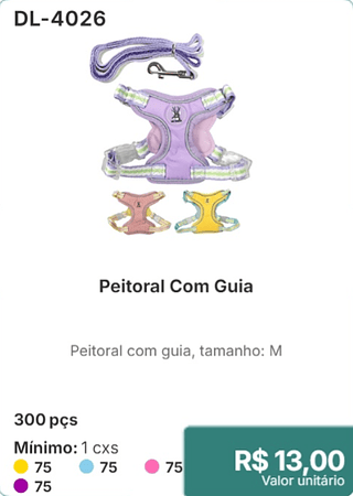 Peitoral Com Guia 300 pçs R$ 13.00