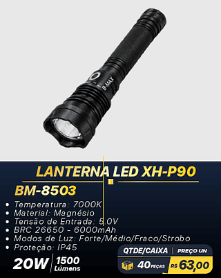 LANTERNA LED XH-P90 40PÇS R$63,00