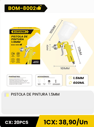 PISTOLA DE PINTURA 1.5MM CX: 20PCS 1CX: 38,90/Un