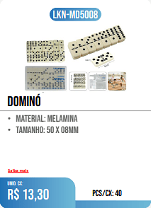 Dominó PCS/CX: 40 UNID. CX: r$ 13,30