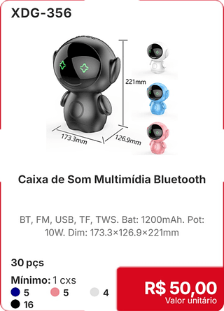 Caixa de Som Multimídia Bluetooth 30 pçs R$ 50,00