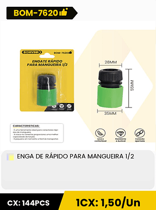 ENGA DE RÁPIDO PARA MANGUEIRA 1/2 CX: 144PCS 1CX: 1,50/Un