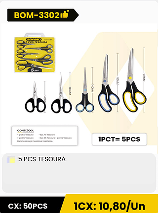5 PCS TESOURA CX: 50PCS 1CX: 10,80/Un