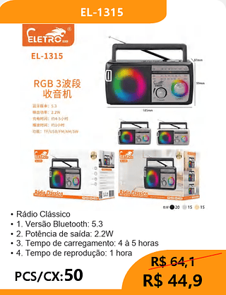 RÁDIO PCS/CX:50 R$44,9