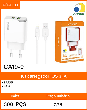 Kit carregador iOS 3.1A Caixa 300 PCS Preco Unitario 7,73