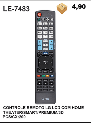 CONTROLE REMOTO LG LCD COM HOME THEATER/SMART/PREMIUM/3D 200PÇ=4,9$