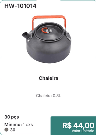 Chaleira 30 pçs R$ 44,00