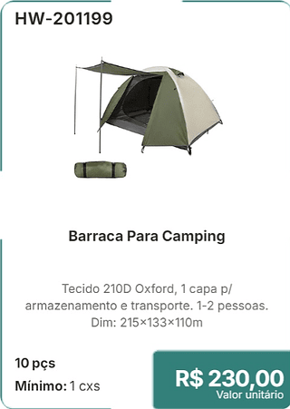 Barraca Para Camping 10 pçs R$ 230.00
