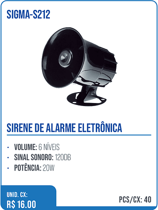 SIRENE DE ALARME ELETRÔNICA UNID. CX: R$ 16.00 PCS/CX: 40