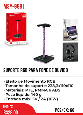 Suporte RGB Para Fone De Ouvido 60pç=28$
