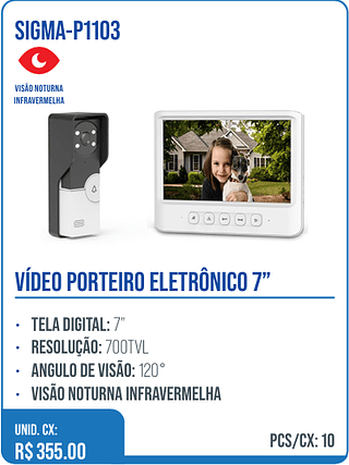 VÍDEO PORTEIRO ELETRÔNICO 7” UNID. CX: R$ 355.00 PCS/CX: 10