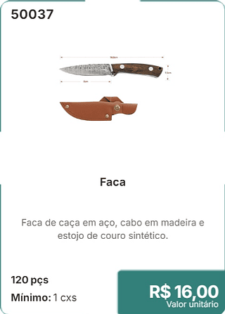 Faca 120 pçs R$ 16,00