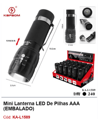 Mini Lanterna LED De Pilhas AAA R$ 5,85 PCS/Cx: 240