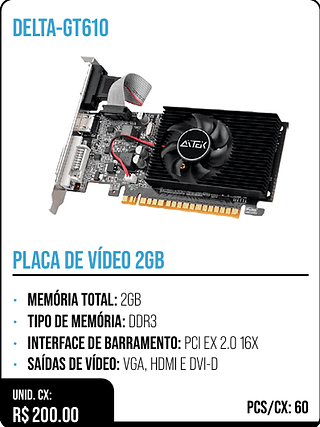 PLACA DE VÍDEO 2GB UNID. CX: R$ 200.00 PCS/CX: 60