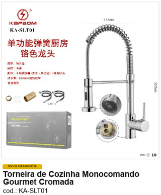 Torneira de Cozinha Monocomando Gourmet Cromada R$ 112,5 PC/CX:10