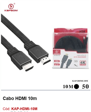 Cabo HDMI 10m R$ 22,5 PCS/CX:50