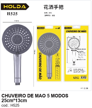 CHUVEIRO DE MAO 5 MODOS 25cm*13cm R$ 17,1 PC/CX:50