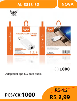 Adaptador tipo 5G para áudio PCS/CX:1000 R$2,99