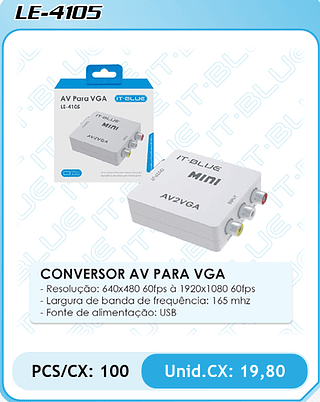 CONVERSOR AV PARA VGA PCS/CX: 100 Unid.CX: 19,80